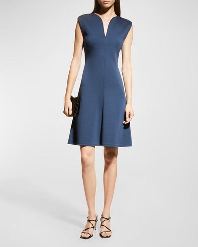 Giorgio Armani Mixed Wool Viscose Double Jersey Dress - Blue