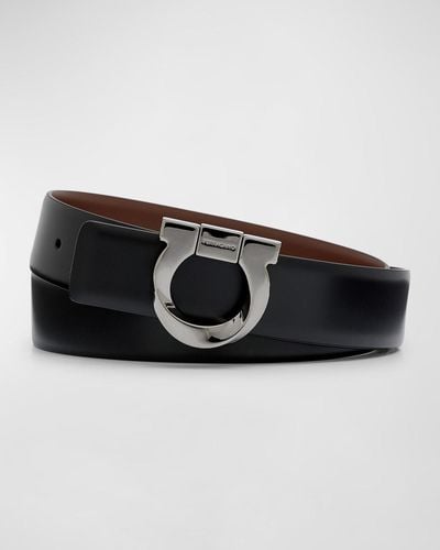 Ferragamo Reversible Leather Gancio-Buckle Belt - Black