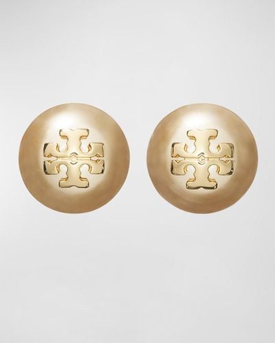 Tory Burch Pearly Logo Stud Earrings - Natural