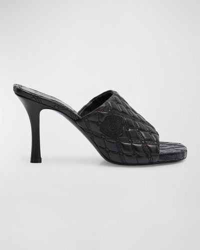 Burberry Quilted Leather Rose Mule Sandals - Black