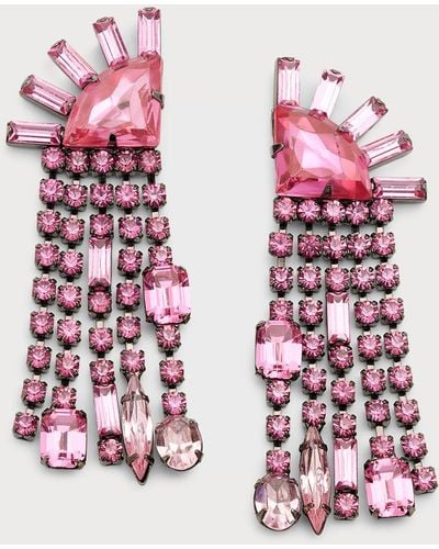 Elizabeth Cole Glora Crystal Fringe Earrings - Pink