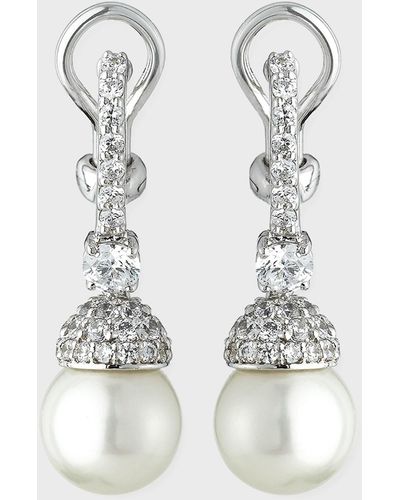 Fantasia by Deserio Pave Capped Pearly Drop Earrings - White