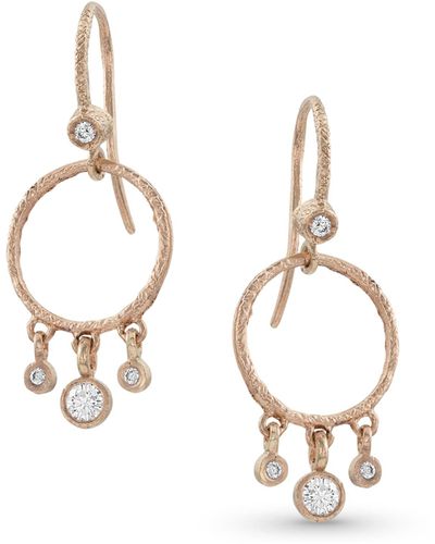 Dominique Cohen 18k Rose Gold Diamond Hoop Drop Fringe Earrings - Metallic