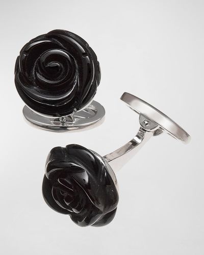 Jan Leslie Onyx Carved Rose Cuff Links - Black