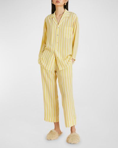 Olivia Von Halle Casablanca Striped Silk Pajama Set - Yellow