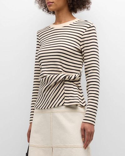 Tanya Taylor Carlita Twisted Stripe Organic Cotton Long-Sleeve Top - Gray