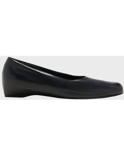 The Row Marion Leather Ballerina Loafers - Black