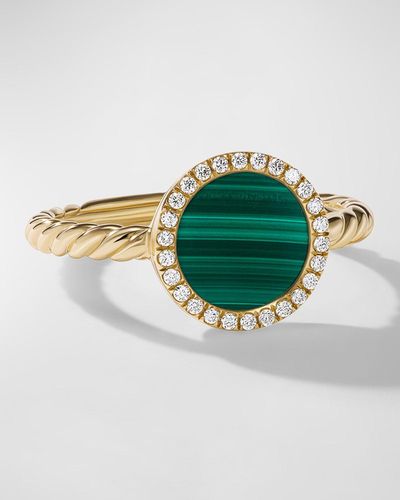 David Yurman Dy Elements Ring With Malachite And Diamonds In 18k Gold, 11mm, Size 6 - Green