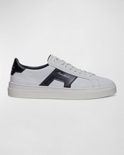 Santoni Double Buckle Leather Low-Top Sneakers - Gray