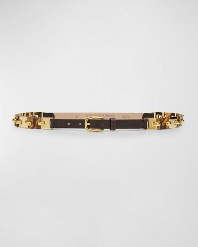 Streets Ahead Leather Skinny Belt With Golden Links - Brown