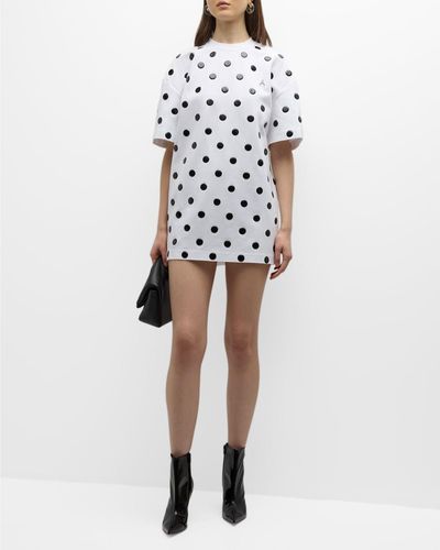 Area Polka-Dot Short-Sleeve Mini T-Shirt Dress - White