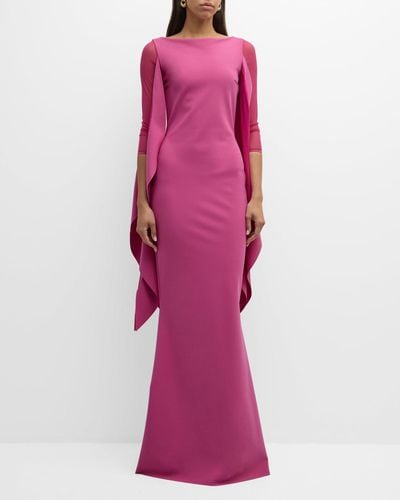 La Petite Robe Di Chiara Boni Kacey Illusion-Sleeve Cape Gown - Pink