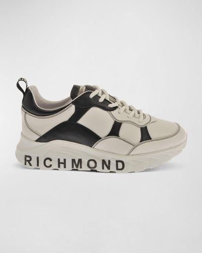 John Richmond Logo Bicolor Leather Low-Top Sneakers - Metallic