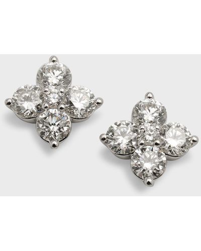 Neiman Marcus 18k White Gold Round Diamond Flower Earrings - Metallic