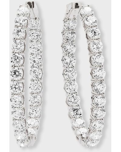 Neiman Marcus 18k White Gold Round Diamond Oval Hoop Earrings, 14 Ct.
