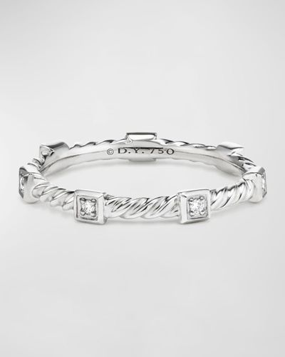David Yurman Cable Collectibles Stacking Band With Diamonds In 18k White Gold, 2mm - Gray