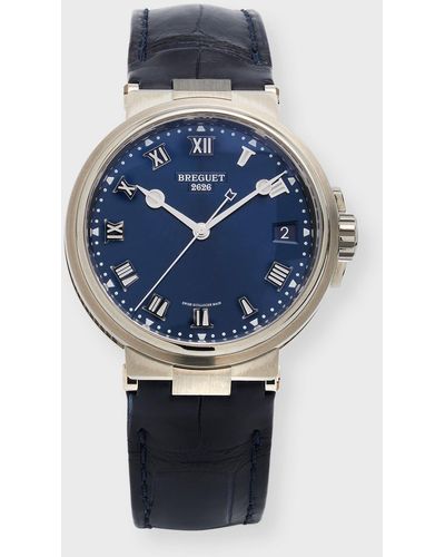 Breguet Titanium Marine Blue Dial Watch With Leather Strap