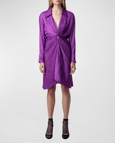Zadig & Voltaire Rozo Collared Draped Satin Dress - Purple