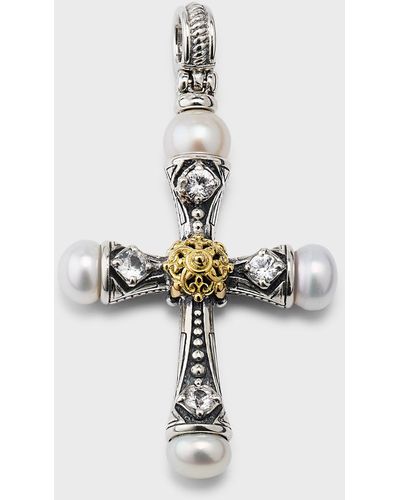 Konstantino Pearl And Sapphire Cross Pendant - Metallic