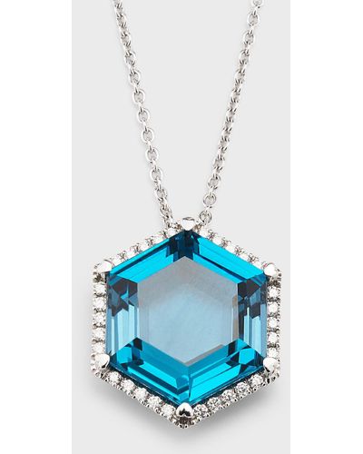 Lisa Nik 18k White Gold London Blue Topaz Pendant Necklace With Diamonds