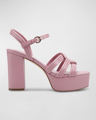 Marc Fisher Leather Woven Ankle-Strap Platform Sandals - Pink