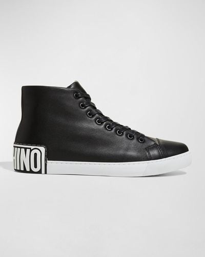 Moschino Maxi Logo Leather High-Top Sneakers - Black