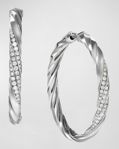David Yurman Cable Edge Hoop Earrings With Diamonds - White