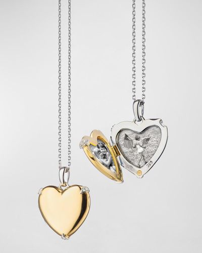 Monica Rich Kosann Two Tone Heart Of Gold Locket Necklace In 18k Yellow Gold And Sterling Silver - White