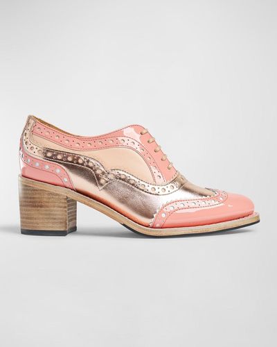 The Office Of Angela Scott Mrs. Doubt Metallic Patent Leather Oxford Pumps - Pink