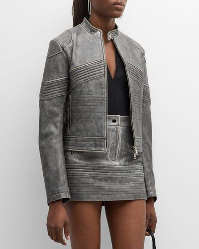 Wynn Hamlyn Distressed Leather Jacket - Gray