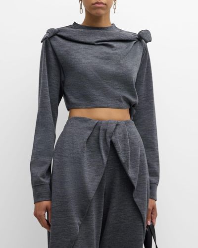 Loewe Cashmere-Blend Cropped Sweatshirt With Knot Detail - Gray