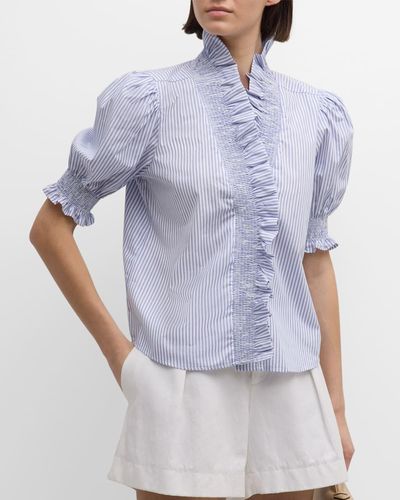Finley Cici Smocked Striped Ruffle Shirt - Blue