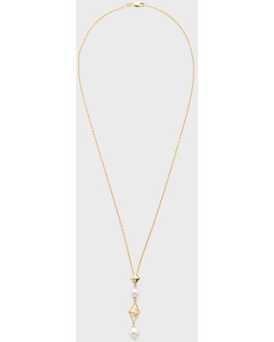 Pearls By Shari 18k Yellow Gold 7-8mm Akoya Pearl And Cube Necklace, 18"l - White