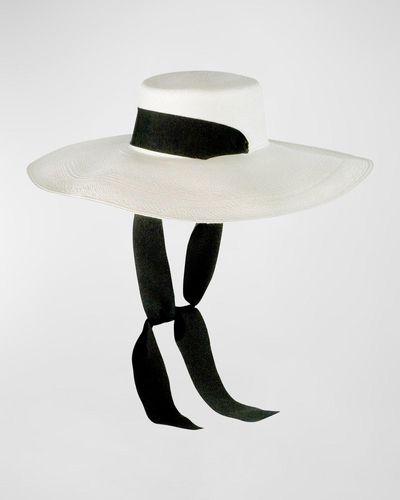 Sensi Studio Cordovan Straw Large Brim Hat With Velvet Band - White
