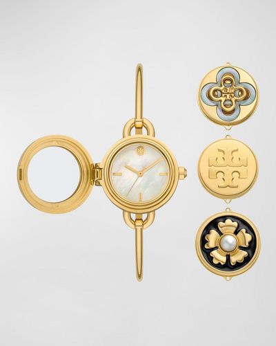 Tory Burch Miller Bangle Watch Set With Charms, -Tone Stainless Steel - Metallic