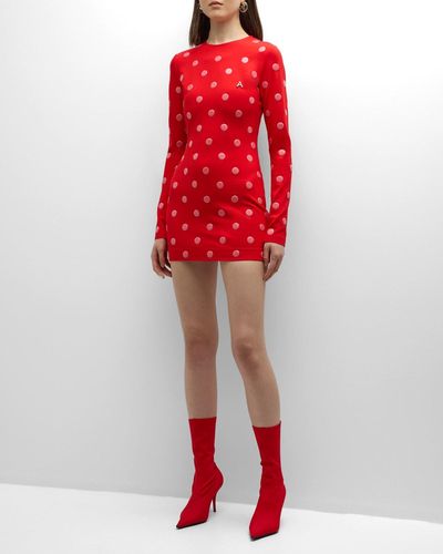Area Reflective Polka-Dot Mini Dress - Red