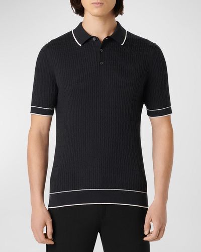 Bugatchi Cable-Knit Polo Sweater - Black