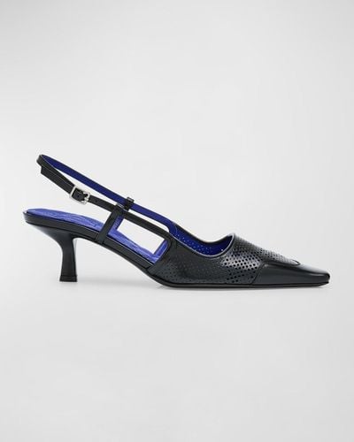 Burberry Chisel Perforated Kitten-Heel Slingback Pumps - Blue