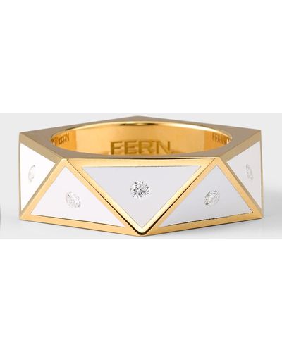 Fern Freeman Jewelry 18k Yellow Gold White Ceramic Pentagon Ring With Diamonds, Size 7 - Metallic
