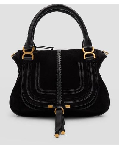 Chloé Marcie Medium Double Carry Satchel Bag In Suede - Black
