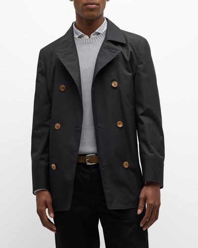 Brunello Cucinelli Water-Resistant Double-Breasted Peacoat - Black