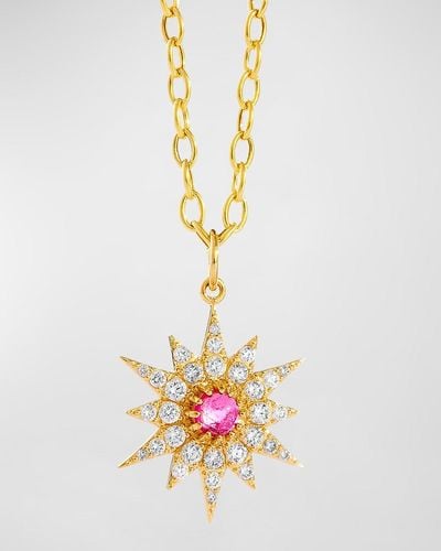 Syna 18k Yellow Gold Cosmic Starburst Pendant Necklace With Rubellite And Diamonds - White