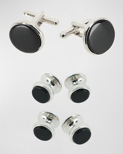 Trafalgar Round Black Onyx Cufflink Stud Set - White