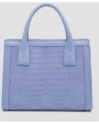 MARIA OLIVER Greta Crocodile Box Tote Bag - Blue