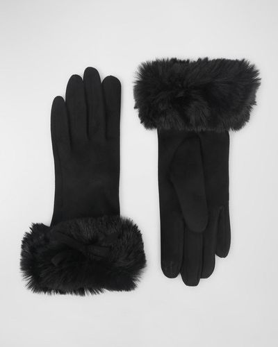 Pia Rossini Elodie Faux Fur-trim Bow Vegan Suede Gloves - Black