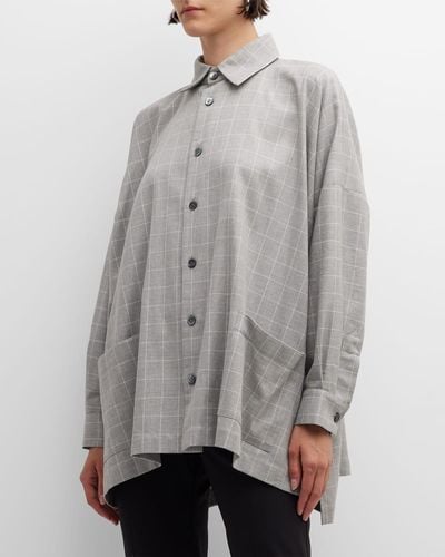 Eskandar Wide Longer-back Shirt Jacket With Collar (long) - Gray