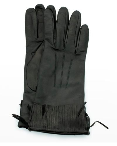 Portolano Cashmere-lined Fringe Napa Gloves - Black
