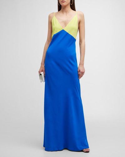 Le Superbe Duality V-neck Maxi Slip Dress - Blue