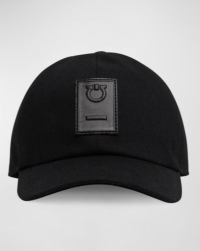 Ferragamo Cotton And Leather Gancini Baseball Hat - Black