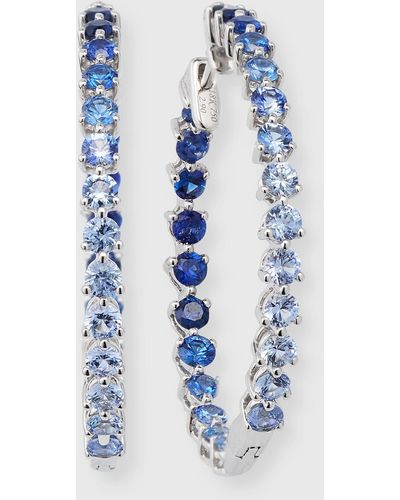 Lisa Nik 18k White Gold Graduated Color Blue Sapphire Small Hoop Earrings